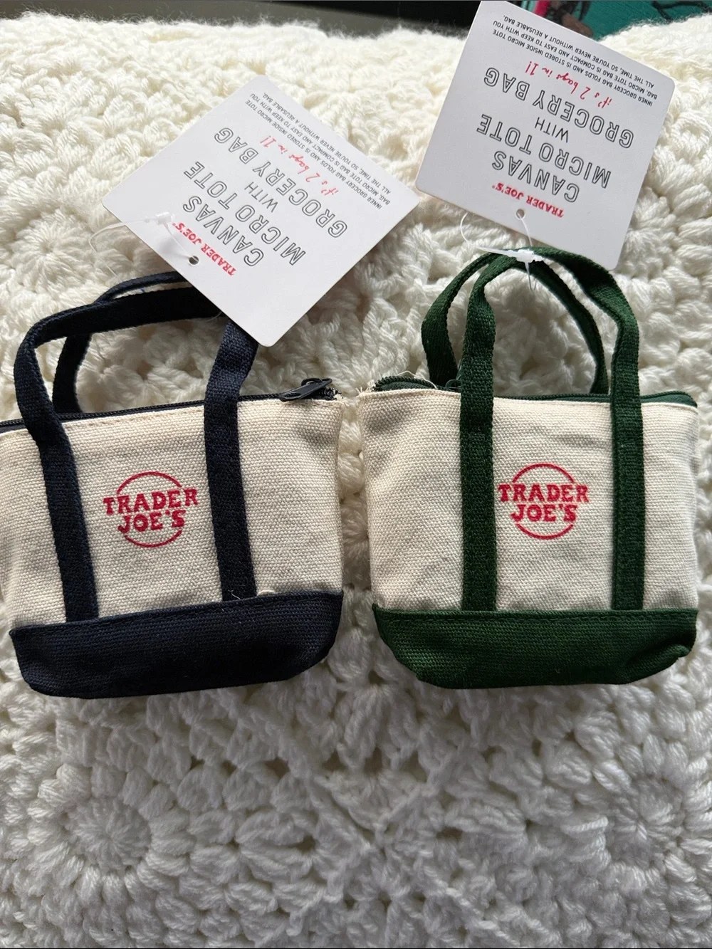 Trader Joe's Canvas Micro Tote Pair - Navy & Dark Green